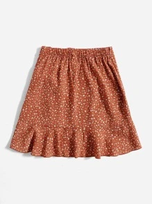 SHEIN Niñas Falda con estampado fruncido bajo con fruncido - Naranja Quemada - Ver 2