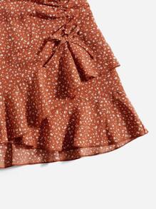 SHEIN Niñas Falda con estampado fruncido bajo con fruncido - Naranja Quemada - Ver 3