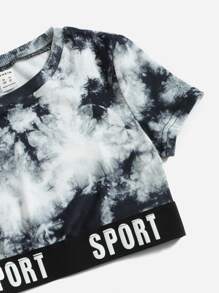 SHEIN 孩童女孩染色字母帶短袖t卹和短褲套裝 - 彩色 - 查看 3