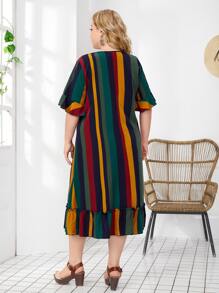 EMERY ROSE Plus Striped Print Ruffle Hem Dress - Multicolor - View 2