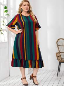 EMERY ROSE Plus Striped Print Ruffle Hem Dress - Multicolor - View 5