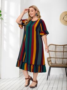 EMERY ROSE Plus Striped Print Ruffle Hem Dress - Multicolor - View 3