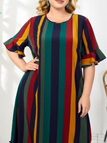 EMERY ROSE Plus Striped Print Ruffle Hem Dress - Multicolor - View 4