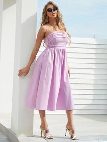 D&M 素色後拉鏈洋裝 - 紫丁香色 - 查看 3