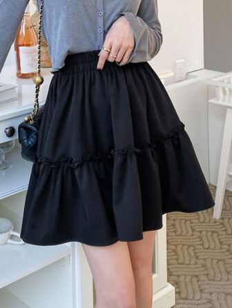 DAZY Jupe à taille haute avec volants, été, volants