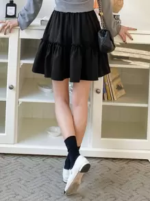 DAZY High Waist Frill Trim Skirt Summer,Ruffle - Black - View 2
