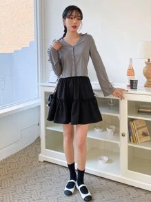 DAZY High Waist Frill Trim Skirt Summer,Ruffle - Black - View 4