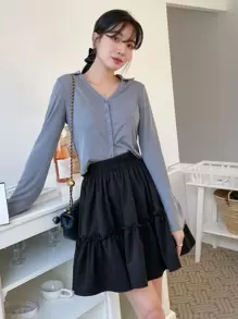 DAZY High Waist Frill Trim Skirt Summer,Ruffle - Black - View 5