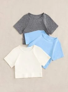 Easithlete 3 piezas Camiseta deportiva inconsútil con puntada de manga raglán