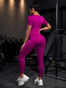 POWERISTA Powerista 2pcs Seamless High Stretch Yoga Set Sports Suit Scoop Neck Top Tummy Control Leggings Gym Clothes Workout Women Set