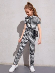 SHEIN Áo liền quần Gái Dây kéo răng cưa Ăn mặc đẹp - Đen và trắng - Xem 1