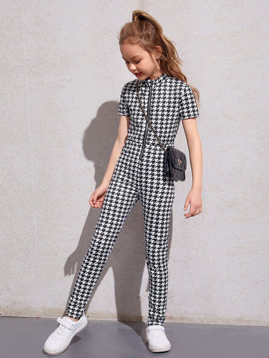 SHEIN Áo liền quần Gái Dây kéo răng cưa Ăn mặc đẹp - Đen và trắng - Xem 1