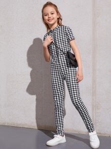 SHEIN Áo liền quần Gái Dây kéo răng cưa Ăn mặc đẹp - Đen và trắng - Xem 3