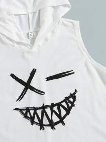 SHEIN Tween Boy Cartoon Graphic Hooded Top & Drawstring Waist Shorts - Black - View 3