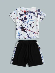 SHEIN Bộ thời trang bé trai Dây kéo Sọc bên Đồ họa Giải trí - Nhiều màu - Xem 2