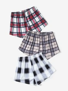 3pcs Women'S Plaid Shorts Pajama Bottom Set - Multicolor - View 2