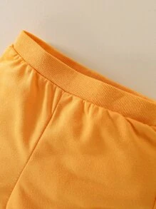 嬰兒字母刺繡T恤和短褲 - 芥末黃 - 查看 3