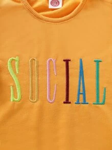 嬰兒字母刺繡T恤和短褲 - 芥末黃 - 查看 4