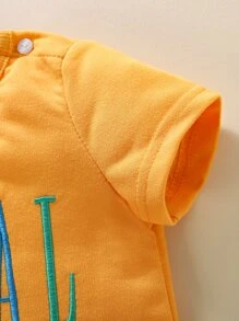 嬰兒字母刺繡T恤和短褲 - 芥末黃 - 查看 5