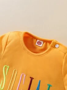嬰兒字母刺繡T恤和短褲 - 芥末黃 - 查看 8