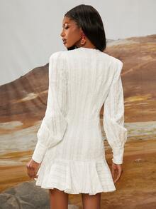 SHEINNeu Đầm Viên lá sen Dây kéo màu trơn Thanh lịch - trắng - Xem 2