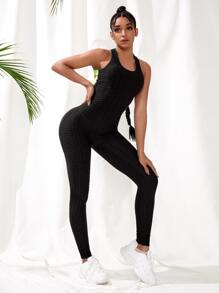 Yoga Basic Bodysuits & Jumpsuits Thể thao Nam Lộ Lưng Hội Chữ thập Khối Màu - màu đen - Xem 3