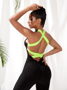 Yoga Basic Bodysuits & Jumpsuits Thể thao Nam Lộ Lưng Hội Chữ thập Khối Màu - màu đen - Xem 5