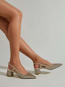 金屬亮絲尖頭露跟高跟鞋 - 金色 - 查看 2