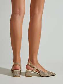 金屬亮絲尖頭露跟高跟鞋 - 金色 - 查看 4