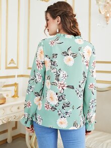 Mulvari Áo sơ mi nữ Xù Hoa Giải trí - Màu xanh Bạc hà - Xem 2