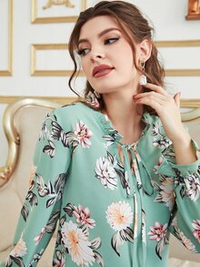 Mulvari Áo sơ mi nữ Xù Hoa Giải trí - Màu xanh Bạc hà - Xem 6