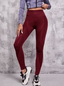無縫寬版腰帶運動打底褲 - 酒紅色 - 查看 3