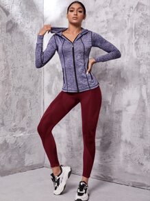 無縫寬版腰帶運動打底褲 - 酒紅色 - 查看 5