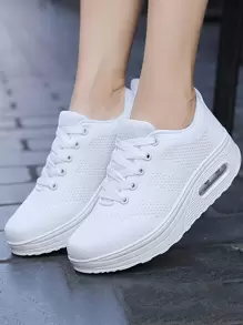 Knit Detail Lace-up Front Rocking Shoes - White - View 1