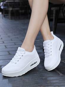 Knit Detail Lace-up Front Rocking Shoes - White - View 3
