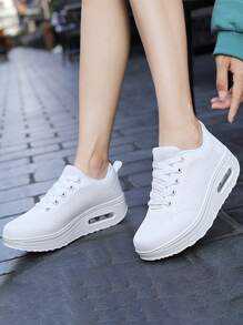 Knit Detail Lace-up Front Rocking Shoes - White - View 4