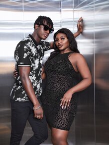 SHEIN SXY Đầm Plus Size cắt Báo Gợi cảm - màu đen - Xem 1