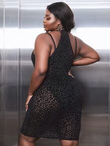 SHEIN SXY Đầm Plus Size cắt Báo Gợi cảm - màu đen - Xem 2