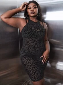 SHEIN SXY Đầm Plus Size cắt Báo Gợi cảm - màu đen - Xem 4