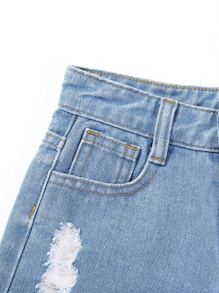 Toddler Girls Quần Shorts Denim Túi Hem thô Bị tách Dây kéo màu trơn - Rửa nhẹ - Xem 3