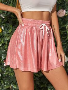 Quần đùi nữ Dây kéo Túi màu trơn Giải trí - Hồng - Xem 3