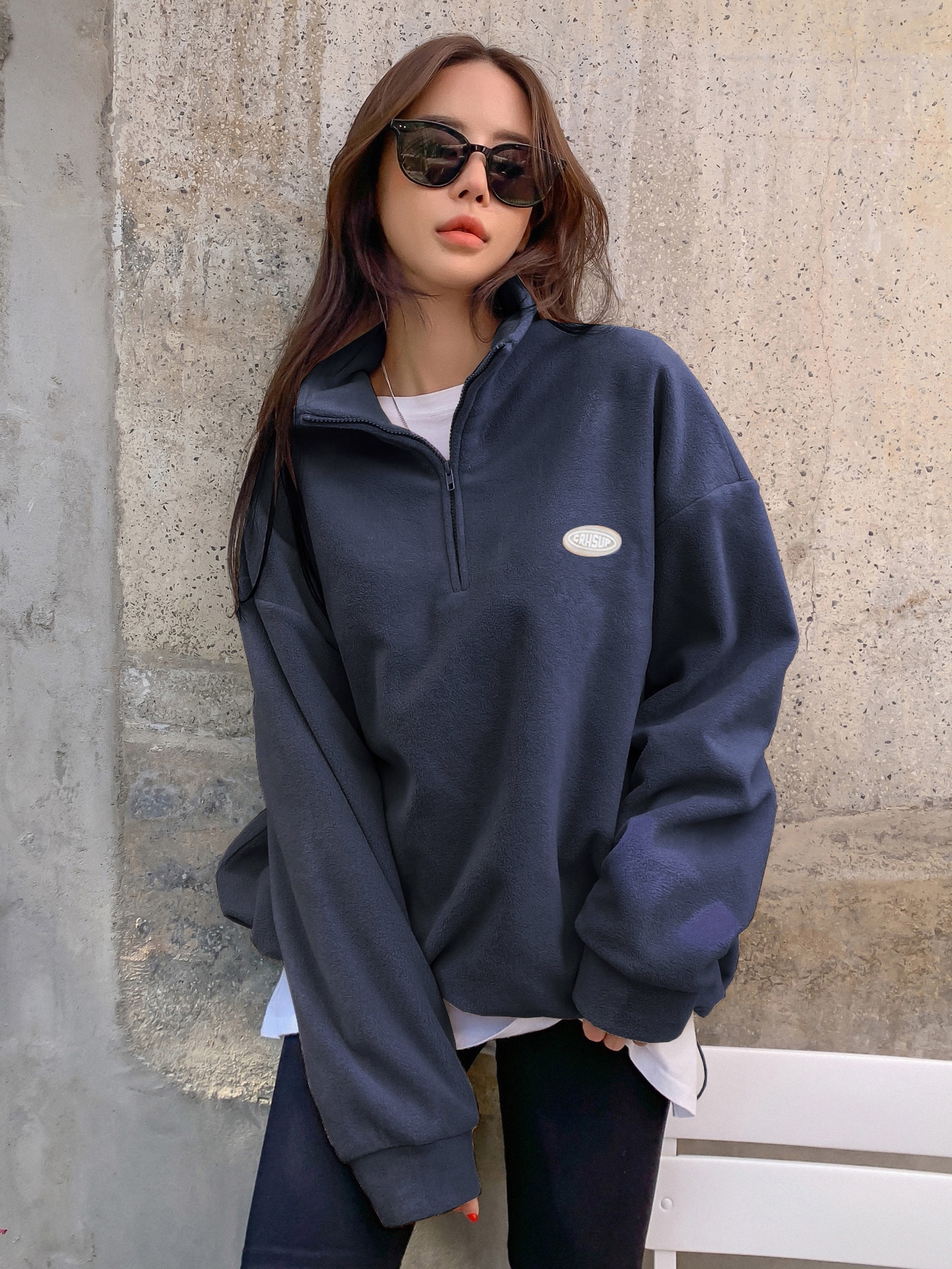 Patched fleece pullover