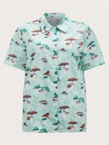 Allover Mushroom Print Shirt - Mint Green - View 1