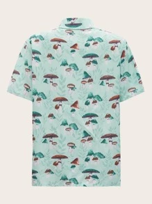 Allover Mushroom Print Shirt - Mint Green - View 2
