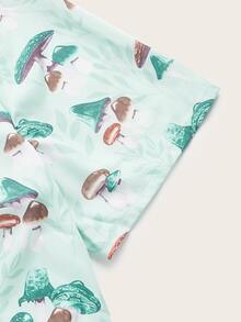 Allover Mushroom Print Shirt - Mint Green - View 4