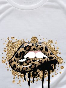 豹紋和嘴巴印花T恤 - 白色 - 查看 4