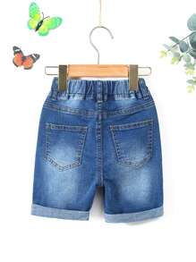 Toddler Girls Heart Pattern Raw Trim Bleach Wash Denim Shorts