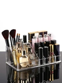 Multi-Grid Cosmetic Storage Box,Room,Home,Bedroom,Bathroom,House,Pink Room,Living Room Decor,Travel Stuff,Gift Bag,Gifts For Mom,Dad,Men,Friends,Teacher,Birthday,Wedding,Desk,Shelves,Accessories,Gift Boxes,Funny Gift,Storage,Makeup Brush Holder - Clear - View 1