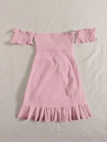 Soleia Vestido bajo cruzado de hombros descubiertos con cordón delantero - Rosa vieja - Ver 2
