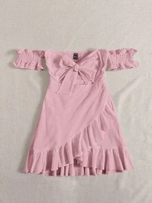 Soleia Vestido bajo cruzado de hombros descubiertos con cordón delantero - Rosa vieja - Ver 3